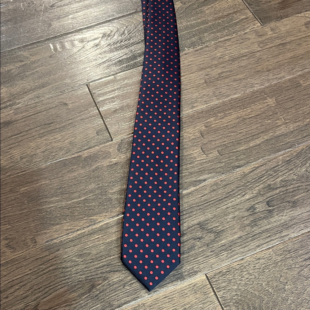 Elegant Navy blue Tie with Red Polka Dots
